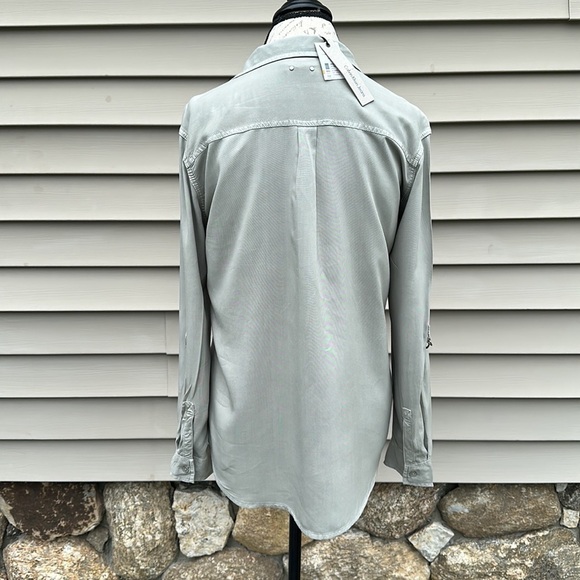 Calvin Klein Utility Roll Tab Sleeve Button Down Blouse - Tarragon Green - Picture 7 of 16